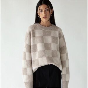 CREWNECK SWEATER - Heather / oatmeal checkered